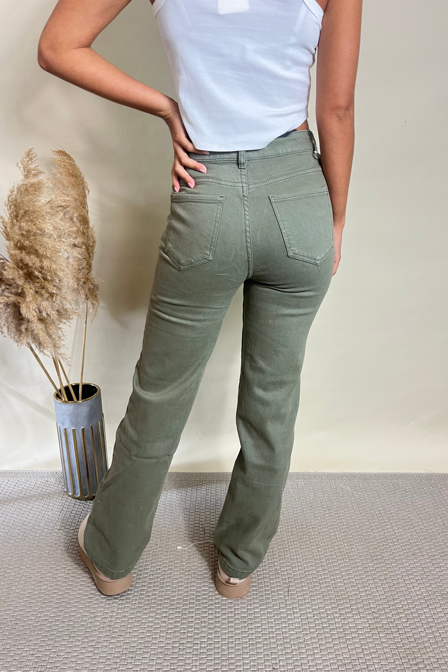 Khaki Straight Leg Denim Jeans