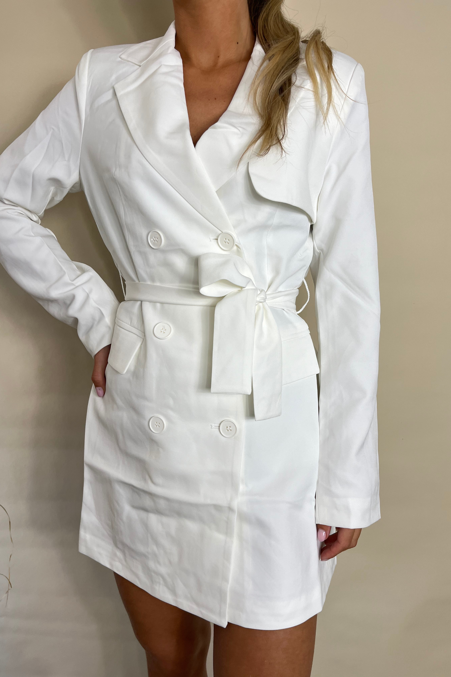 Belted Longline Double Breasted Blazer Dress