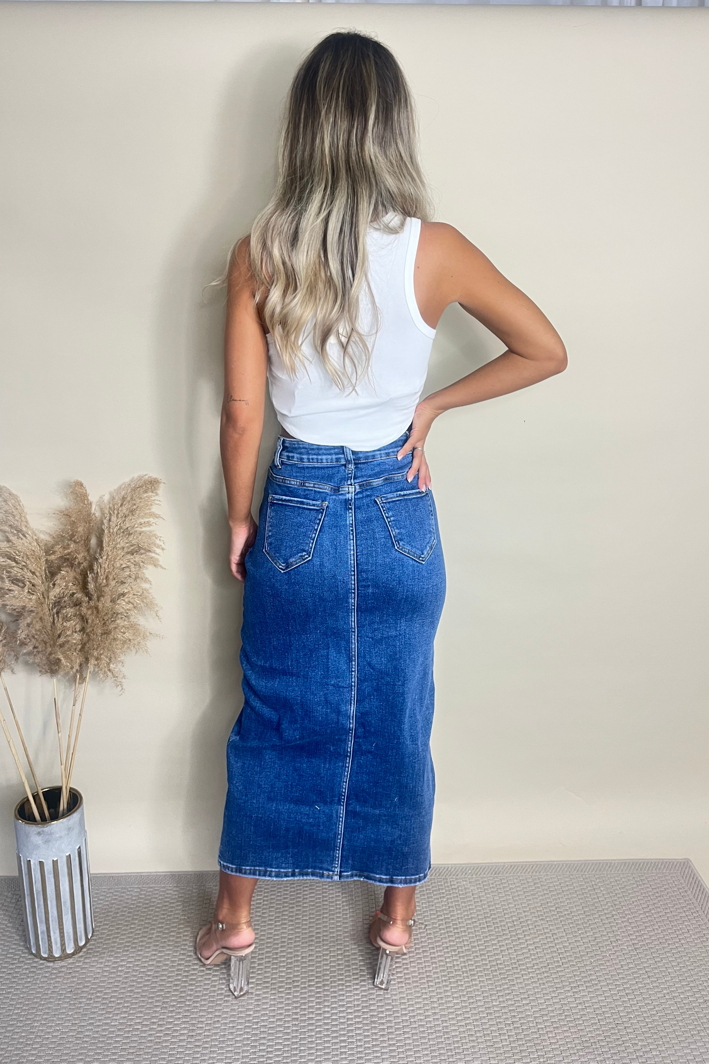 Dark Blue Denim Midi Skirt