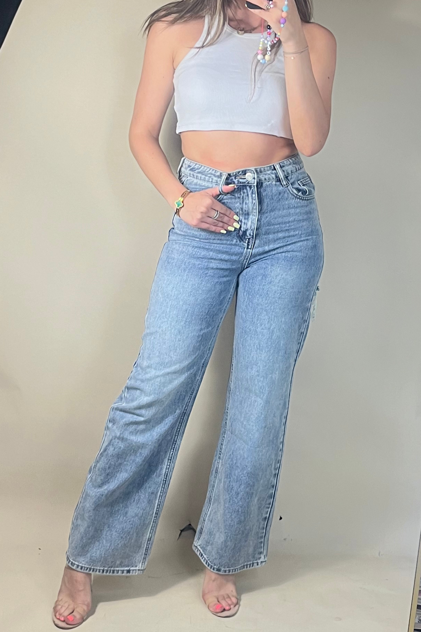 Shadow stitch wide leg jeans