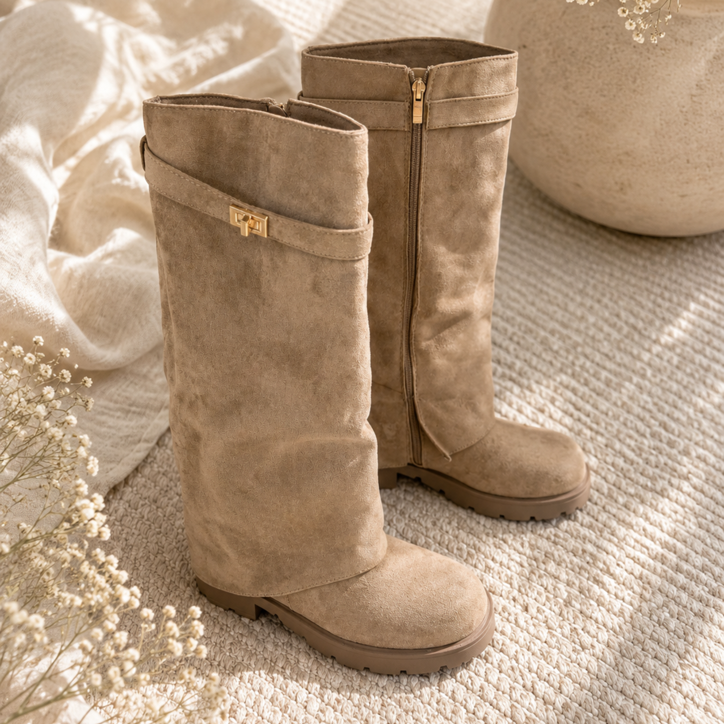 Luxe Knee-High Boots – Taupe