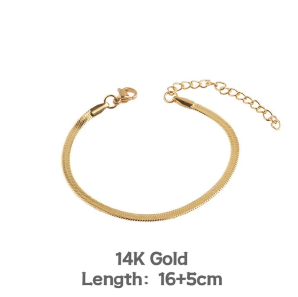 Flat Snake Chain Bracelet - Gold or Silver