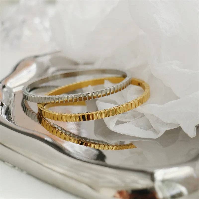 Thin Stripe Bangle Bracelet - Gold or Silver