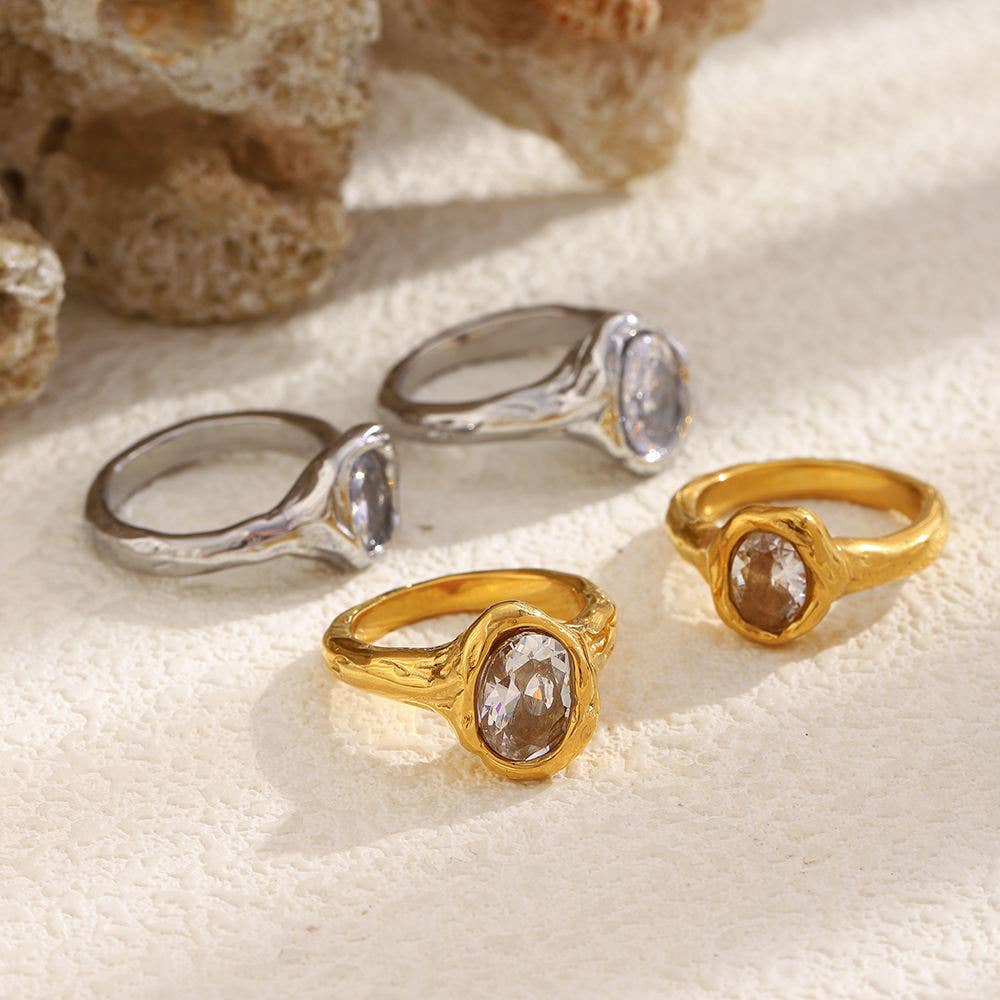 Irregular Oval CZ Ring - Gold or Silver