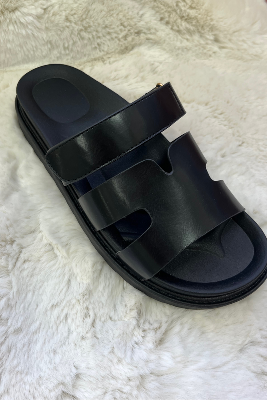 Black Gladiator Flat Strap Velcro Sandals
