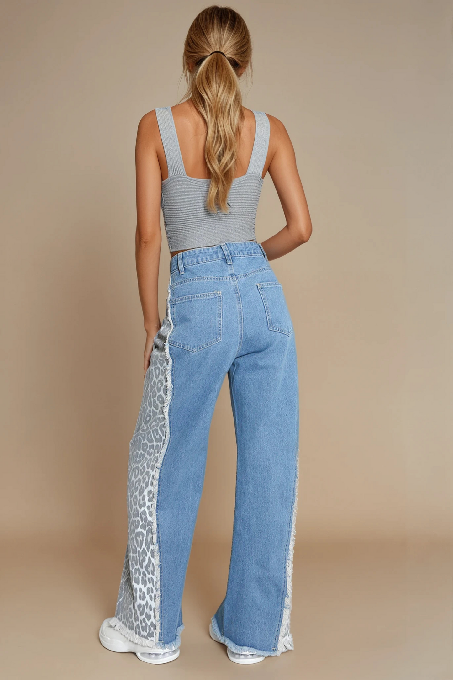 Leopard Side Stripe Wide Leg Jeans