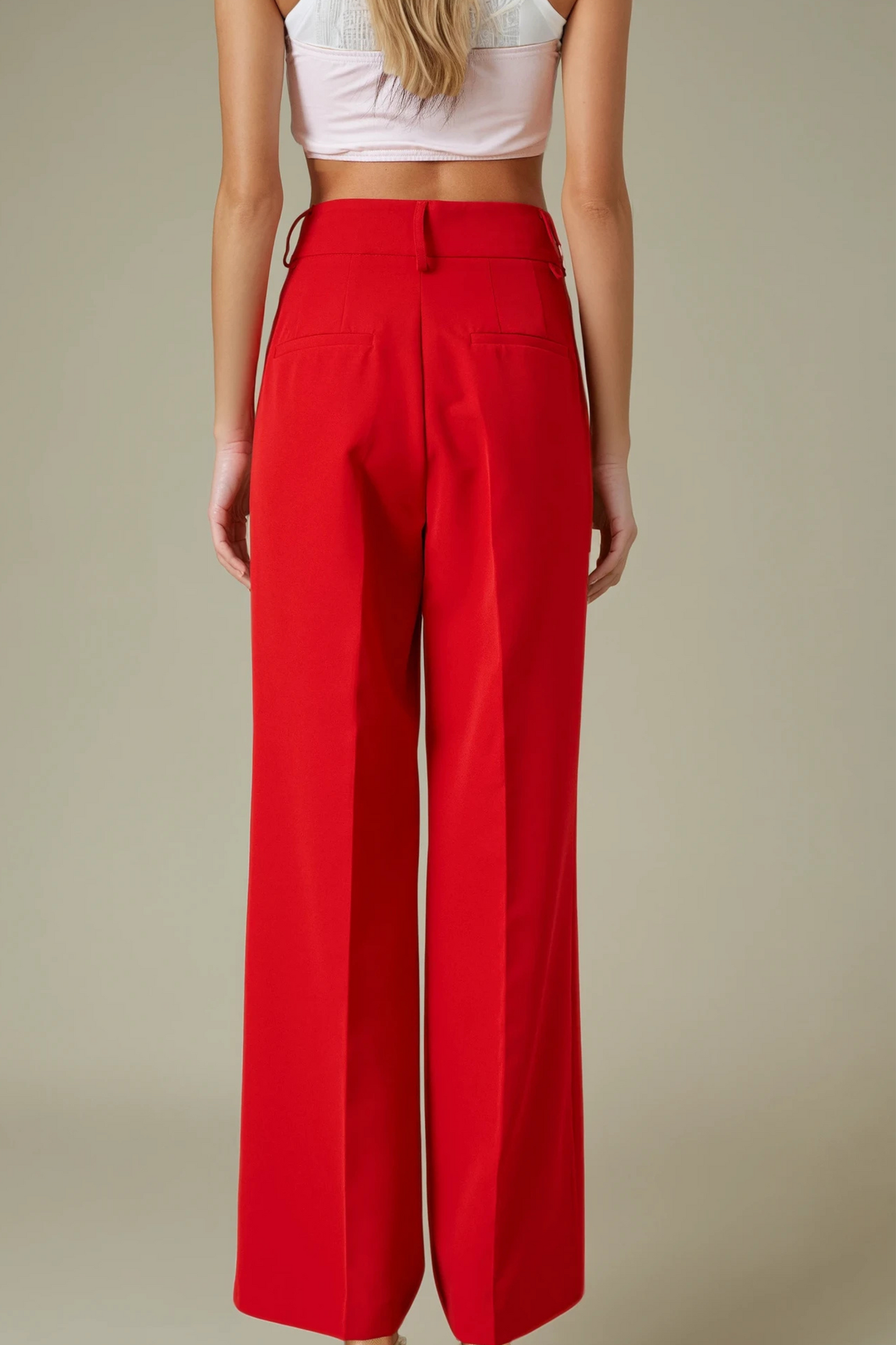 Red Tailored Wide Flare Trousers