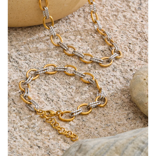 Mixed Metal Chain Link Jewellery Set - Necklace or Bracelet