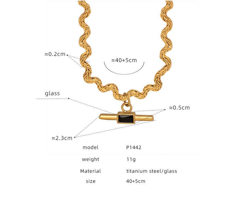 Wavy Chain T Bar Necklace - Black