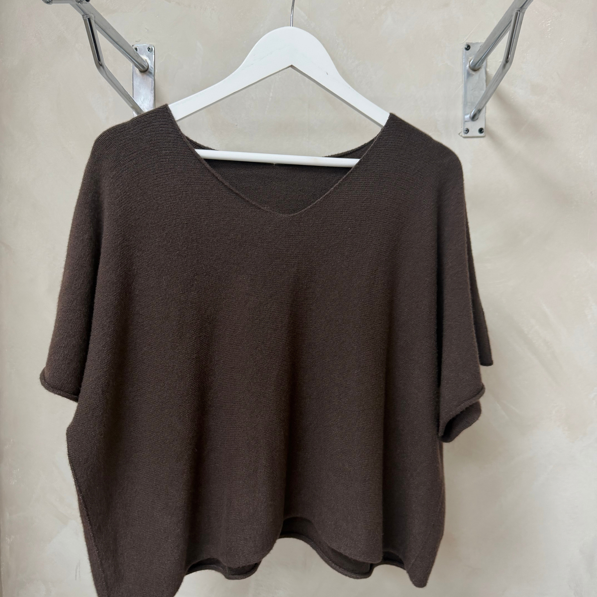 Oversized Soft Knit V-Neck Top – Navy, Burgundy, Oatmeal & Chocolate
