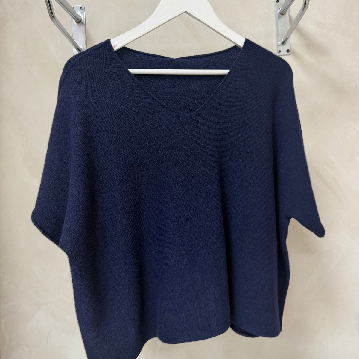Oversized Soft Knit V-Neck Top – Navy, Burgundy, Oatmeal & Chocolate