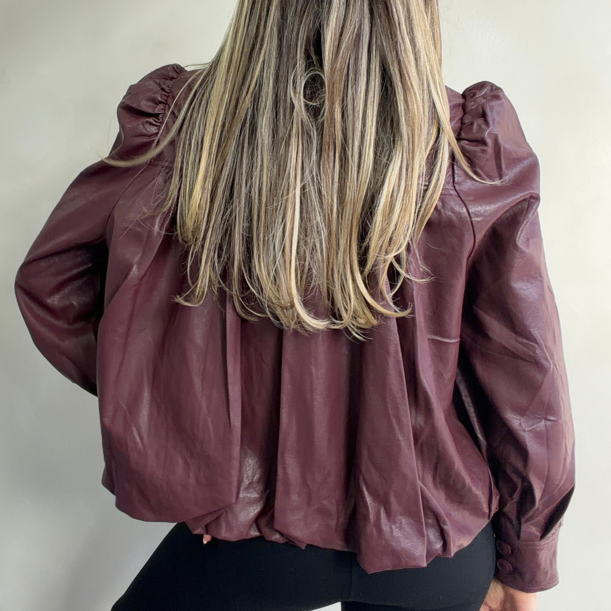 Burgundy Faux Leather High Neck Bomber Jacket