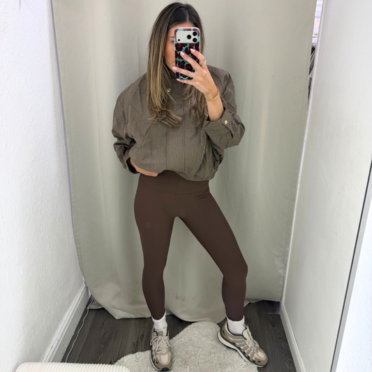 Chocolate Brown High-Waisted Ribbed Leggings