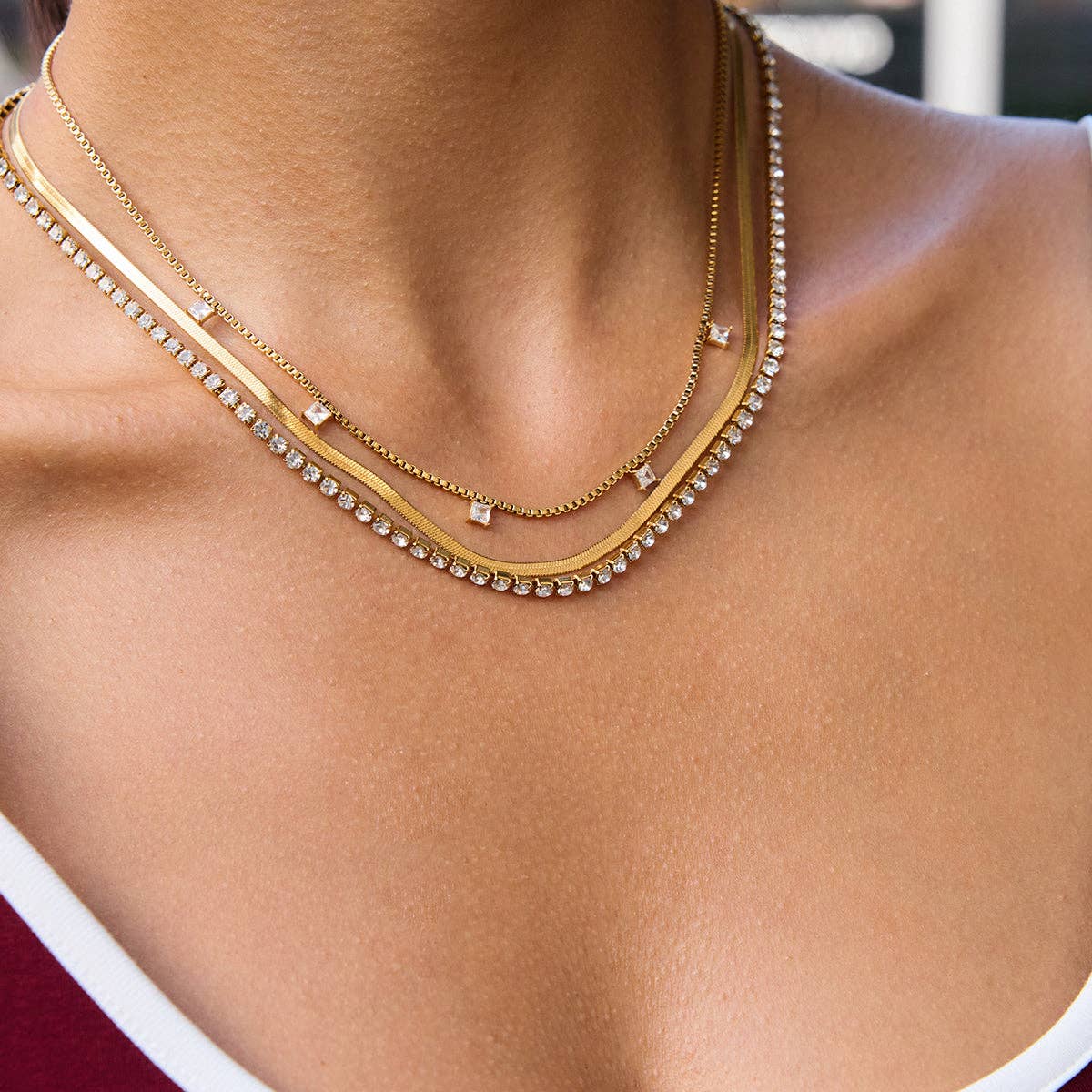 Triple Layered Sparkle Chain Necklace