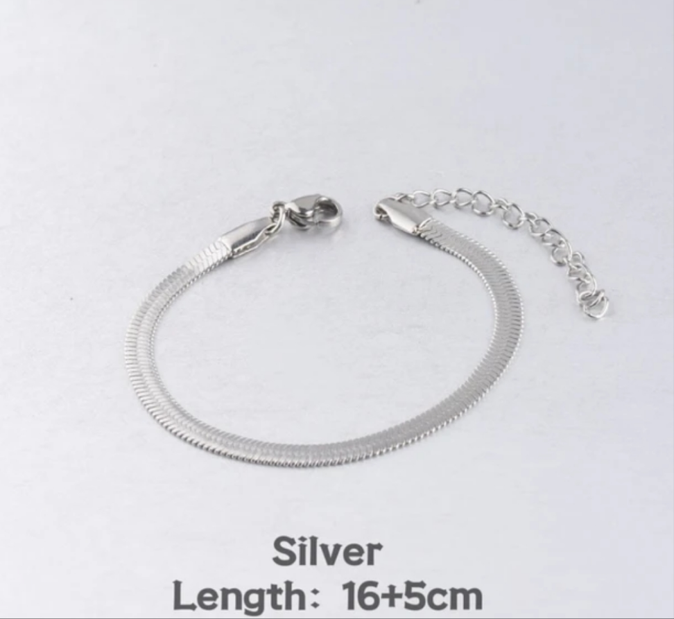Flat Snake Chain Bracelet - Gold or Silver