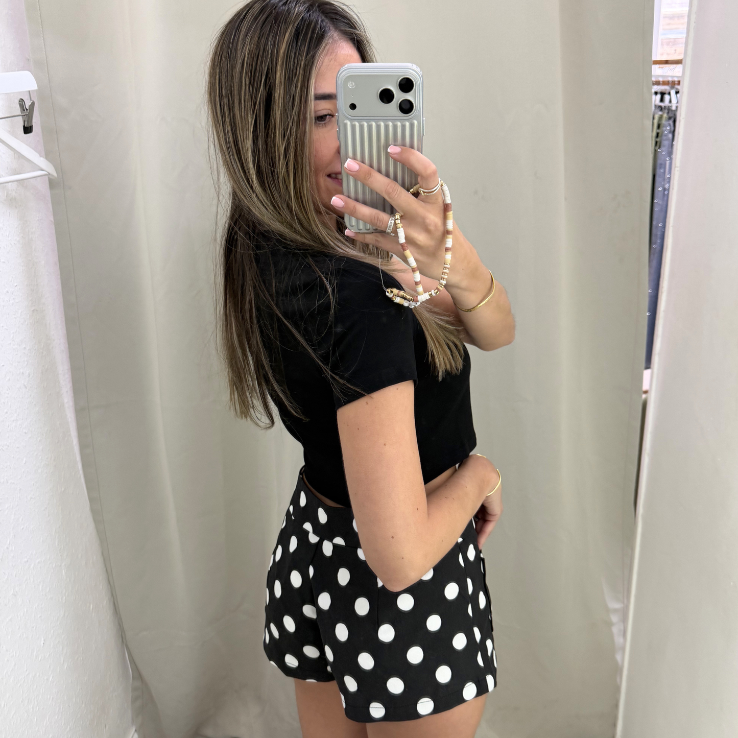 Black Polka Dot Tailored Shorts