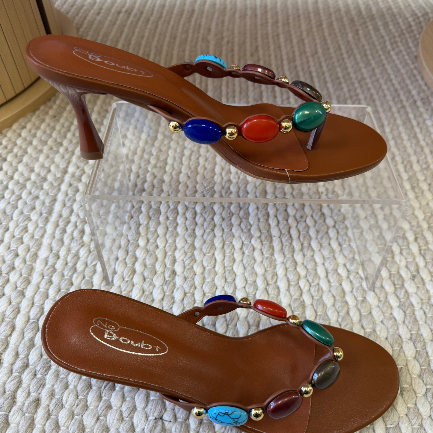 Statement Gem Heeled Sandals – Tan