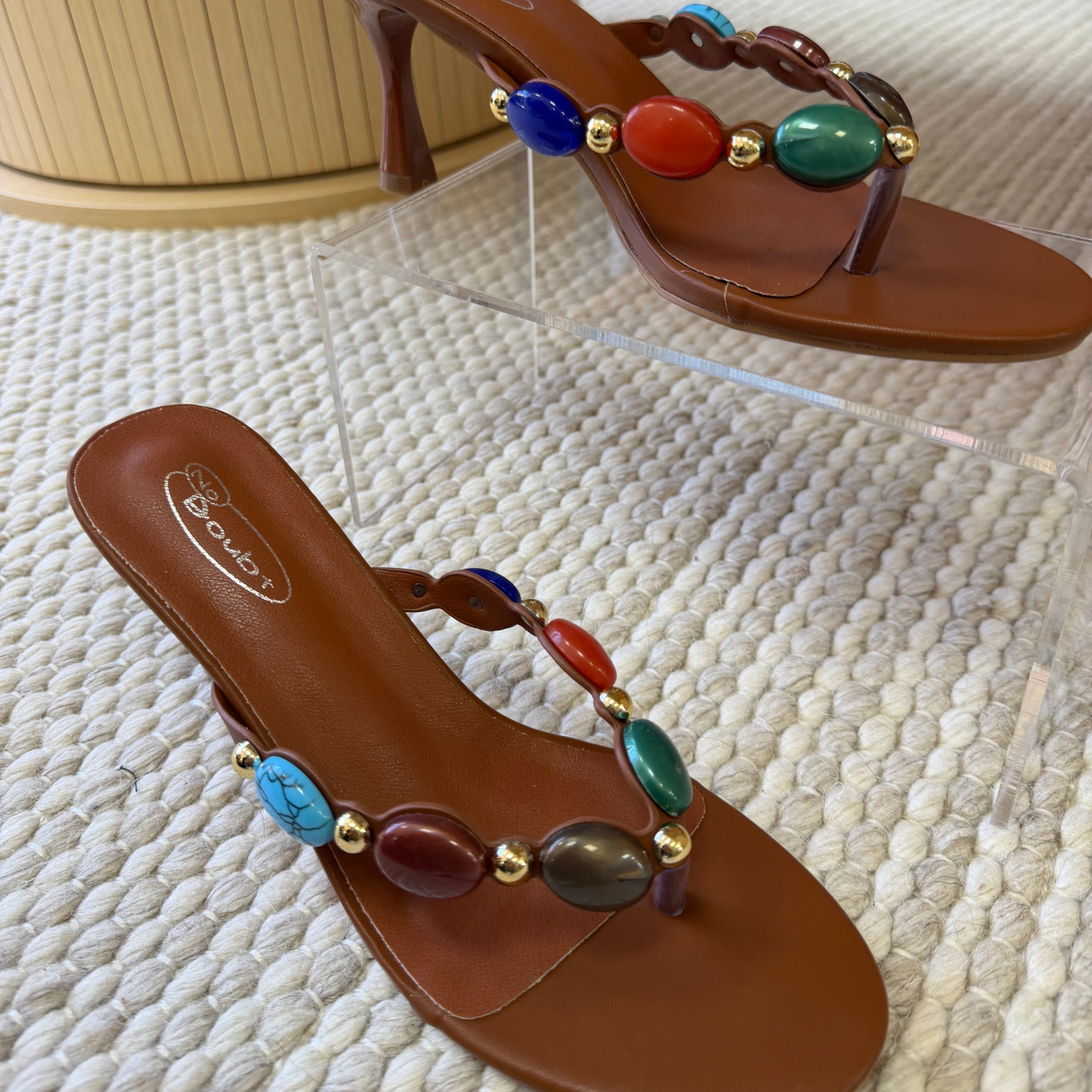 Statement Gem Heeled Sandals – Tan