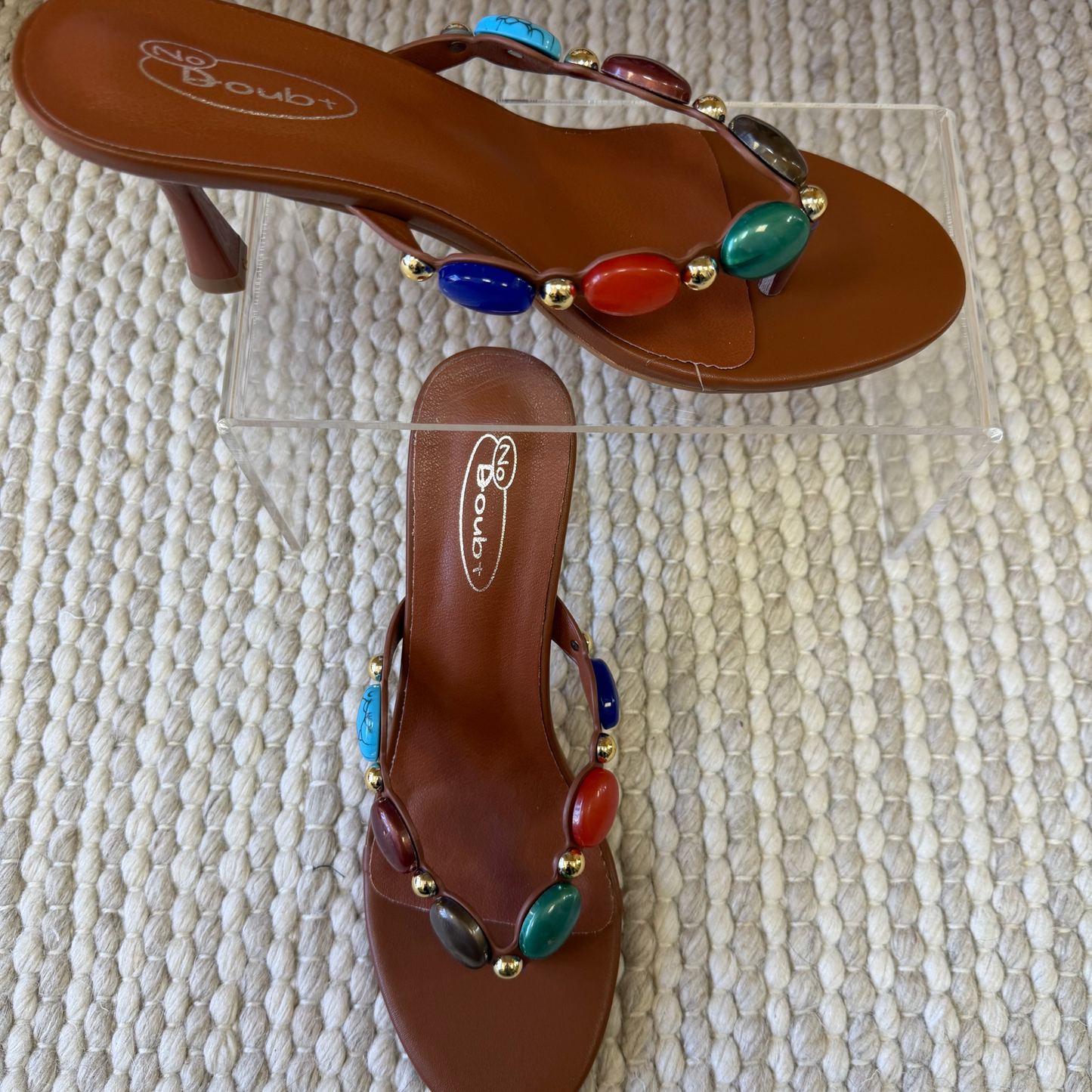 Statement Gem Heeled Sandals – Tan