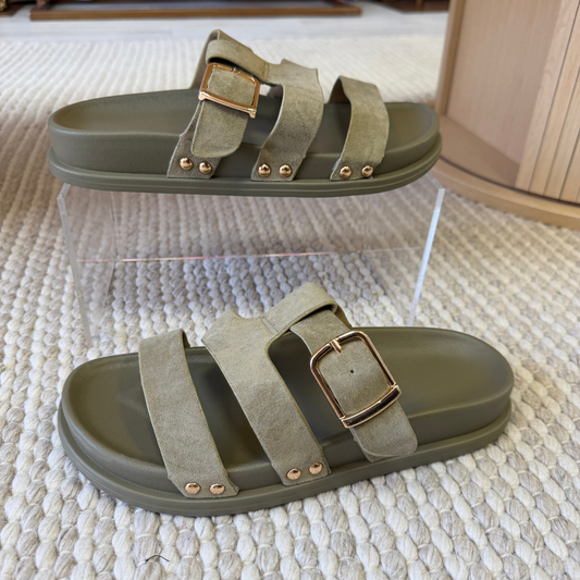 Khaki Buckle Strap Slides