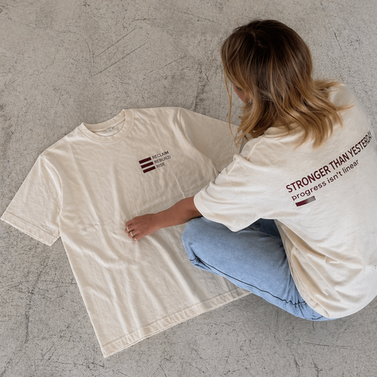 “Stronger Than Yesterday” Organic Cotton T-Shirt – Cream