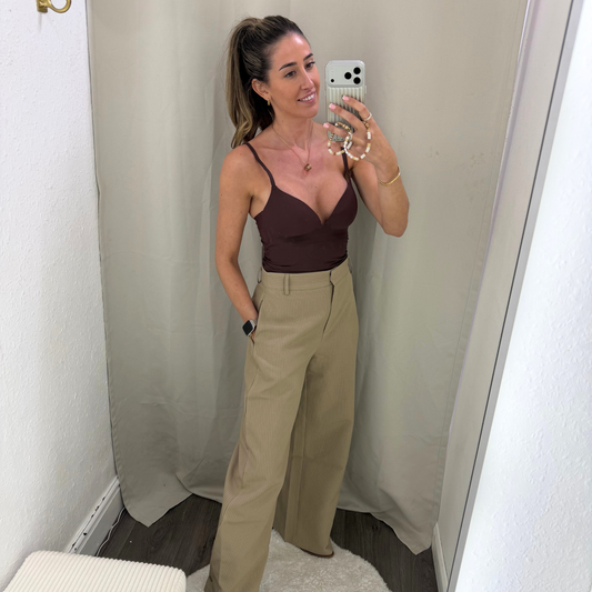 Barrel leg button pinstripe trousers