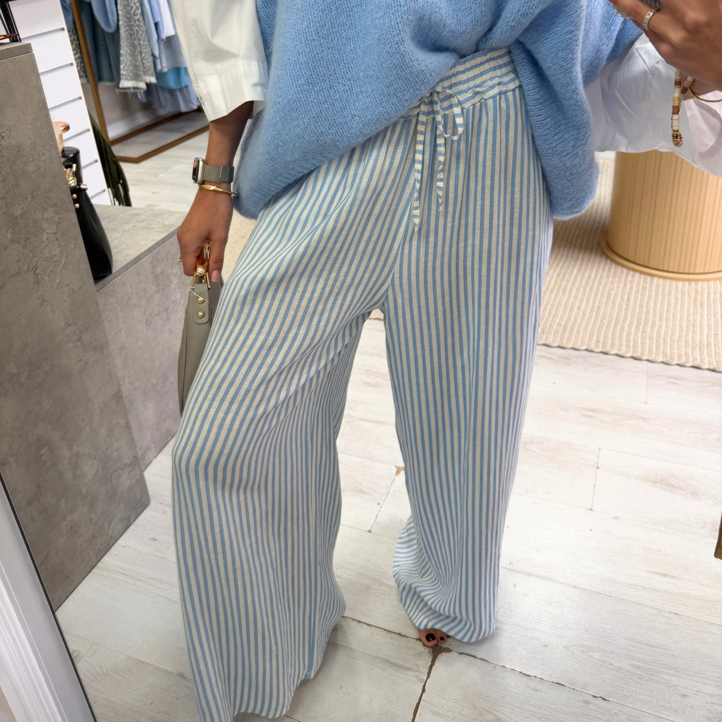 Blue & white floaty pinstripe pants