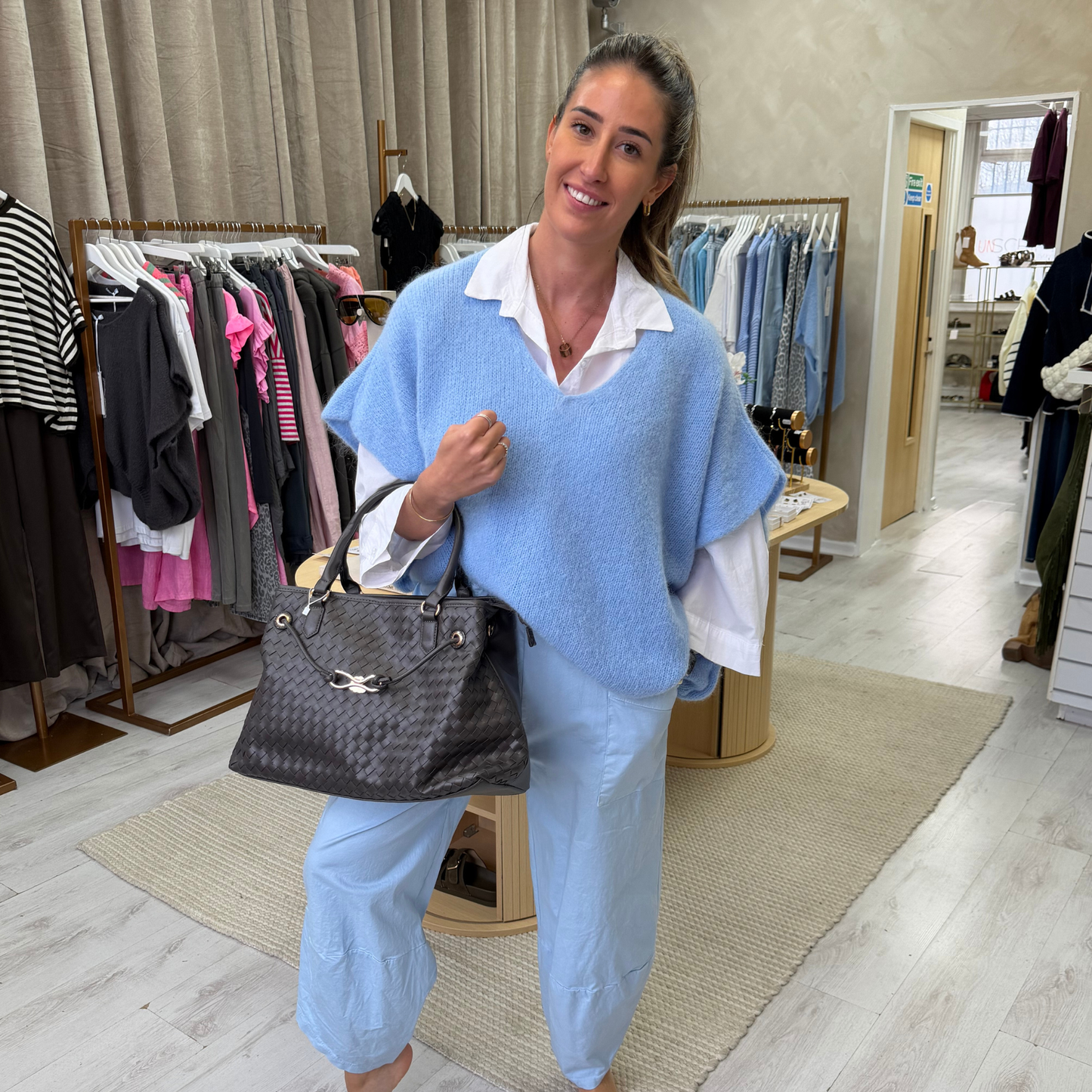 Blue oversized knit top