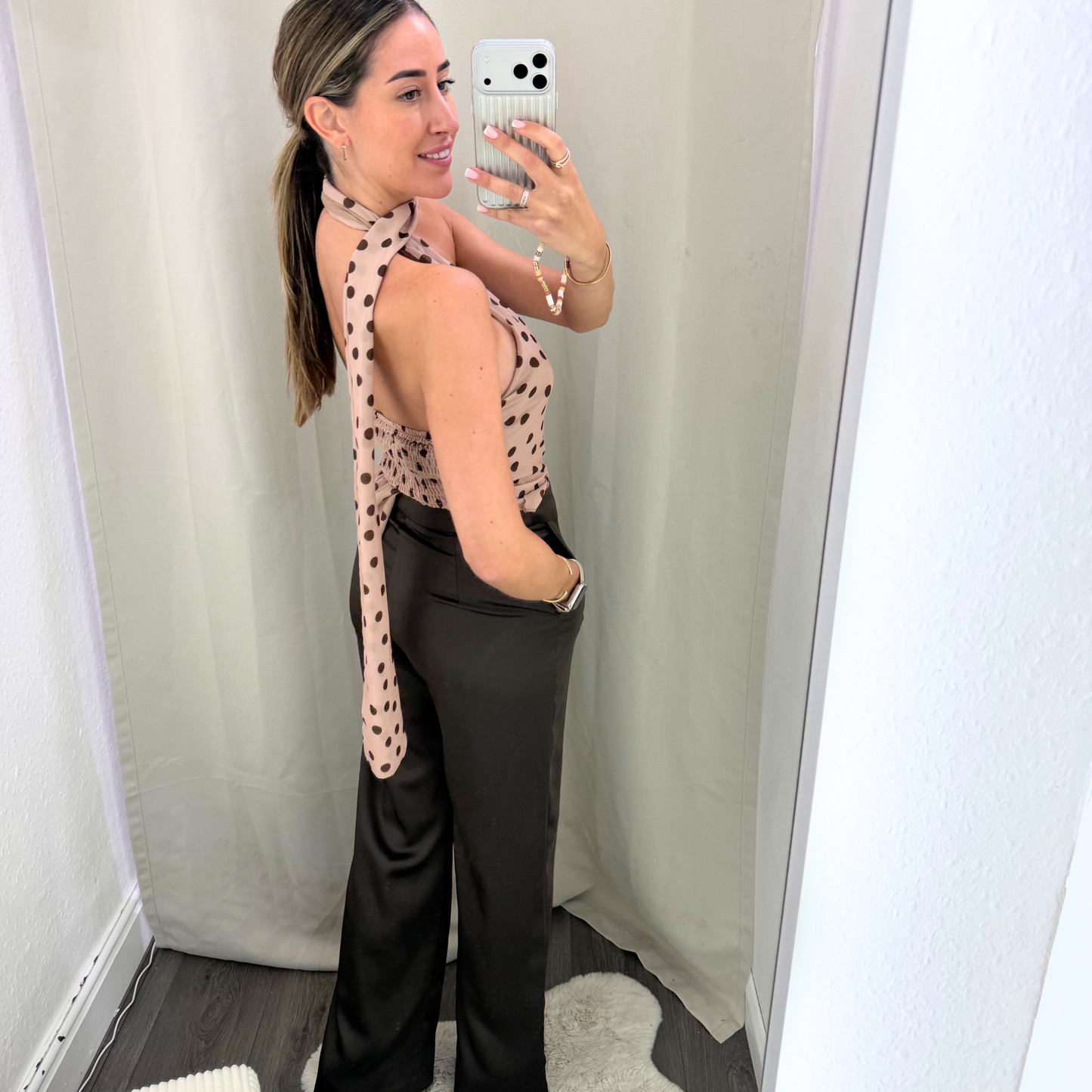 Polka Dot One-Shoulder Scarf Top