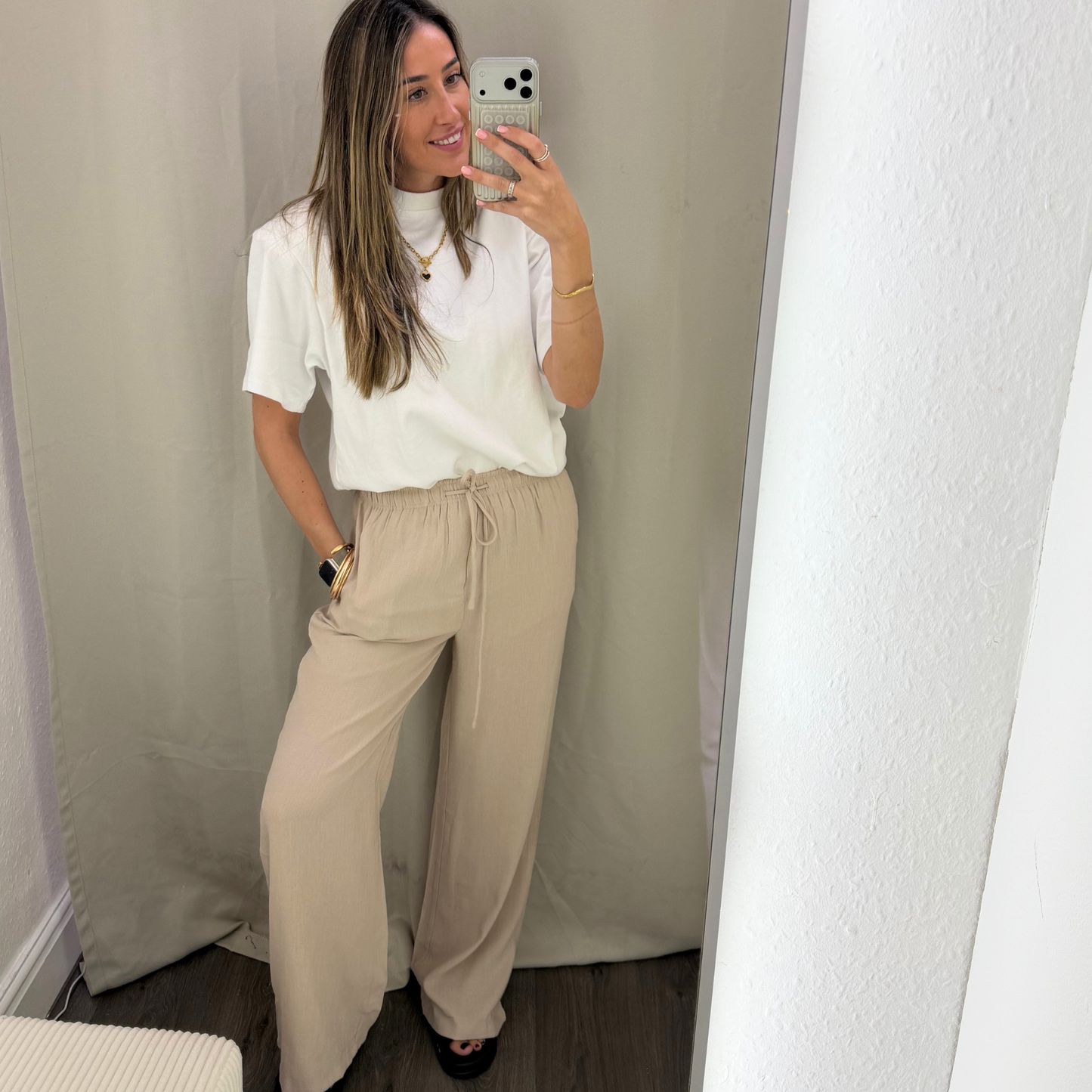 Beige or white Relaxed Drawstring Trousers