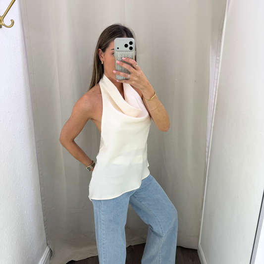 Cream Cowl Neck Halter Top