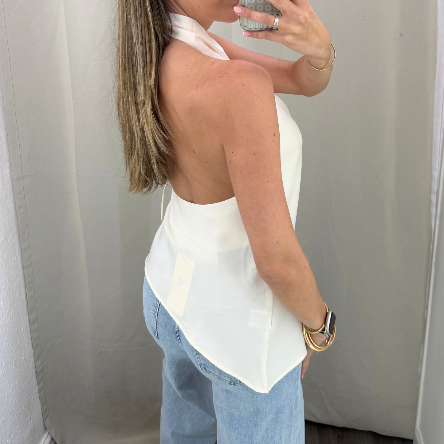Cream Cowl Neck Halter Top