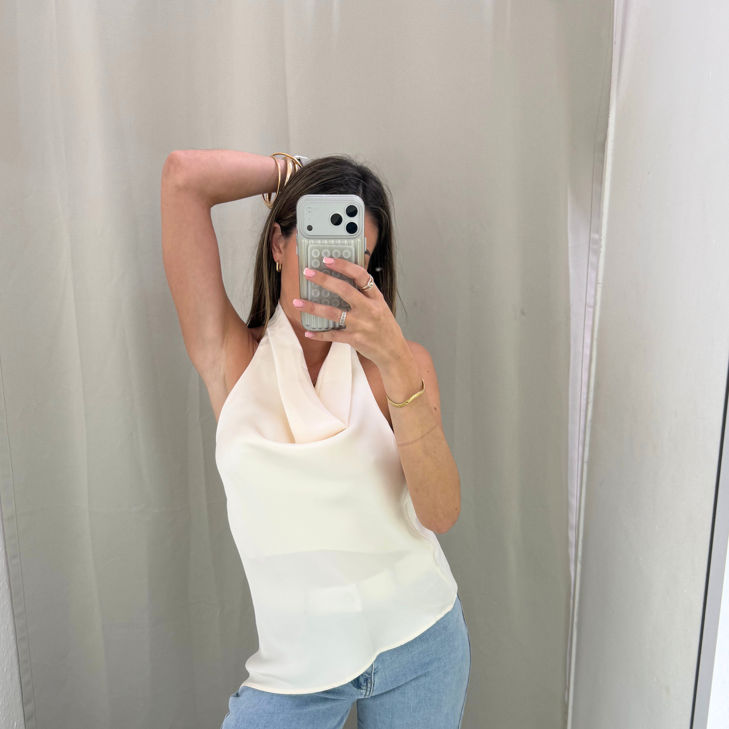 Cream Cowl Neck Halter Top