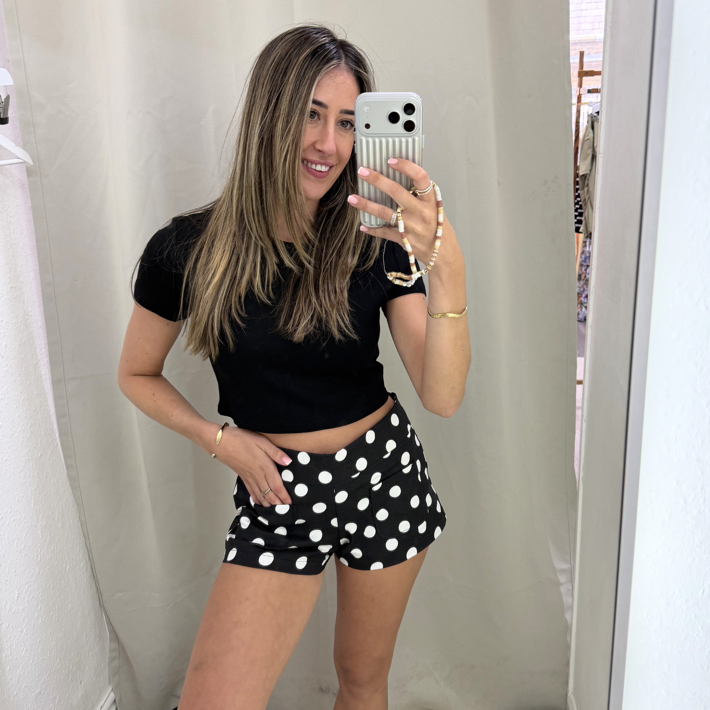 Black Polka Dot Tailored Shorts