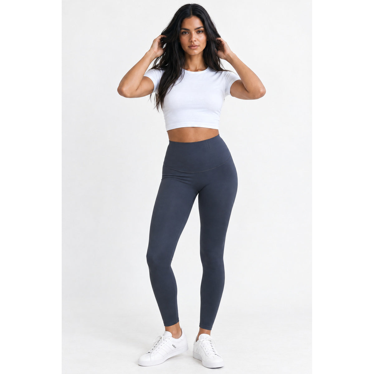 High Waisted Sports Energy Leggings in Dark Slate Grey, front view