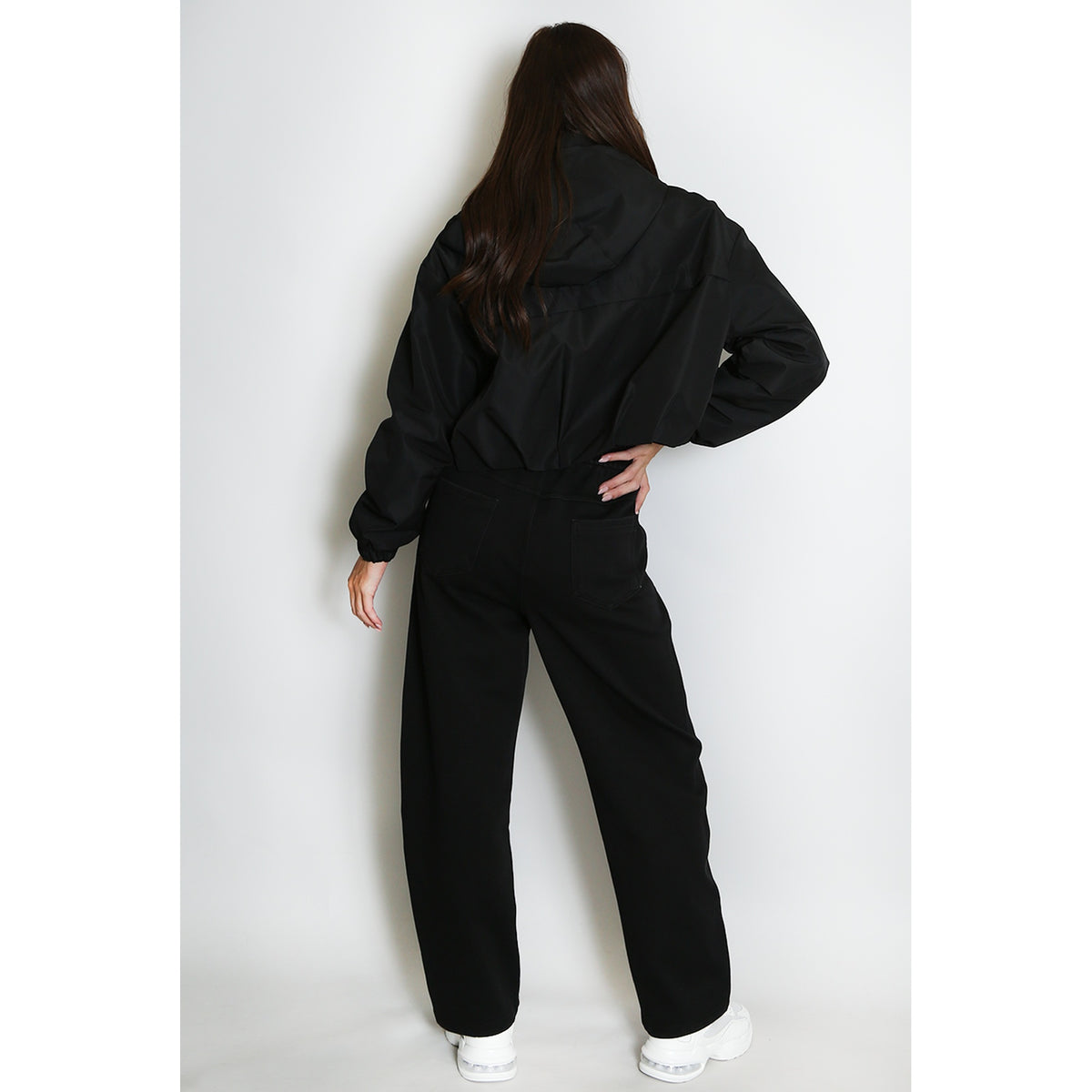 Black Cropped Hooded Jacket – black back