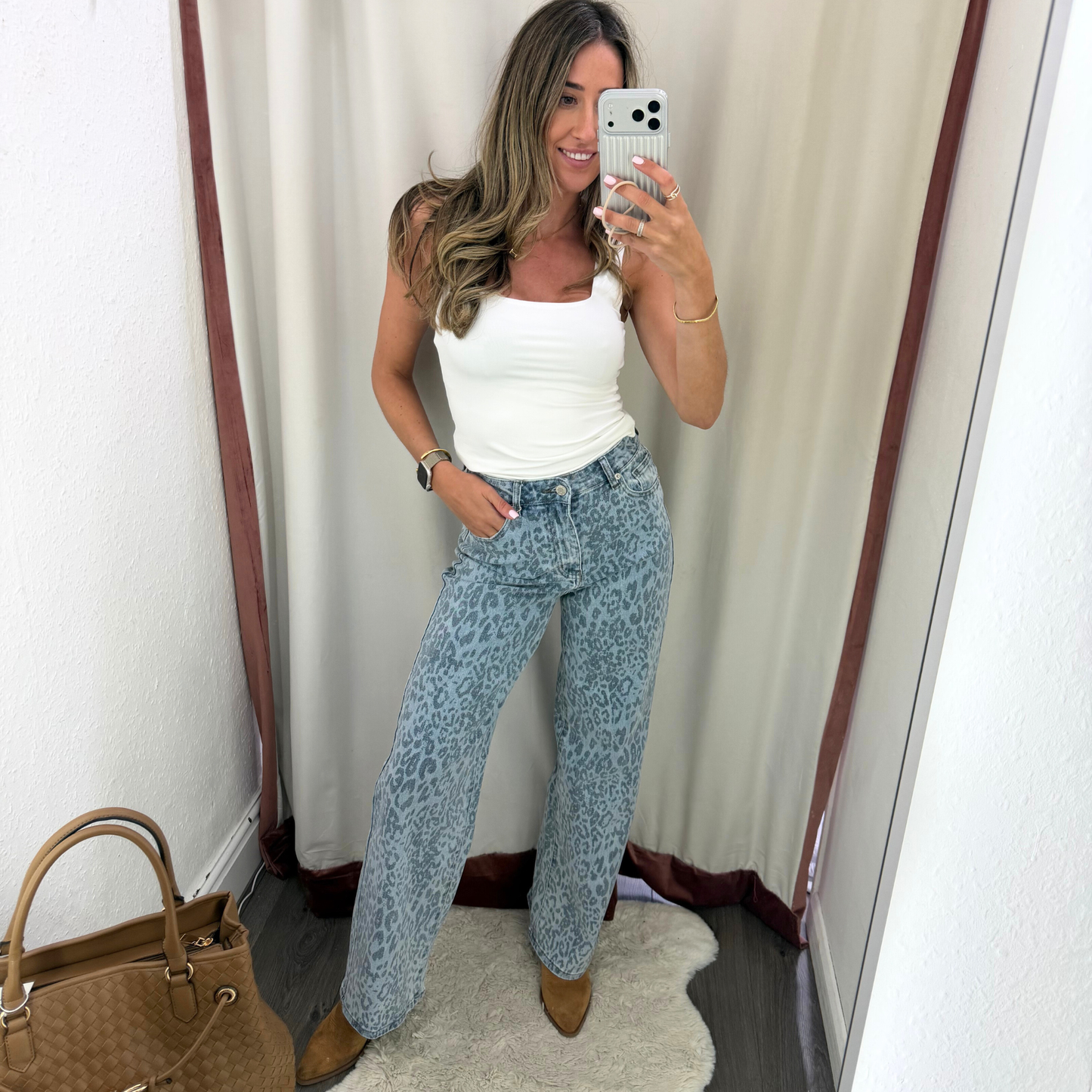 Blue Leopard Wide Leg Jeans