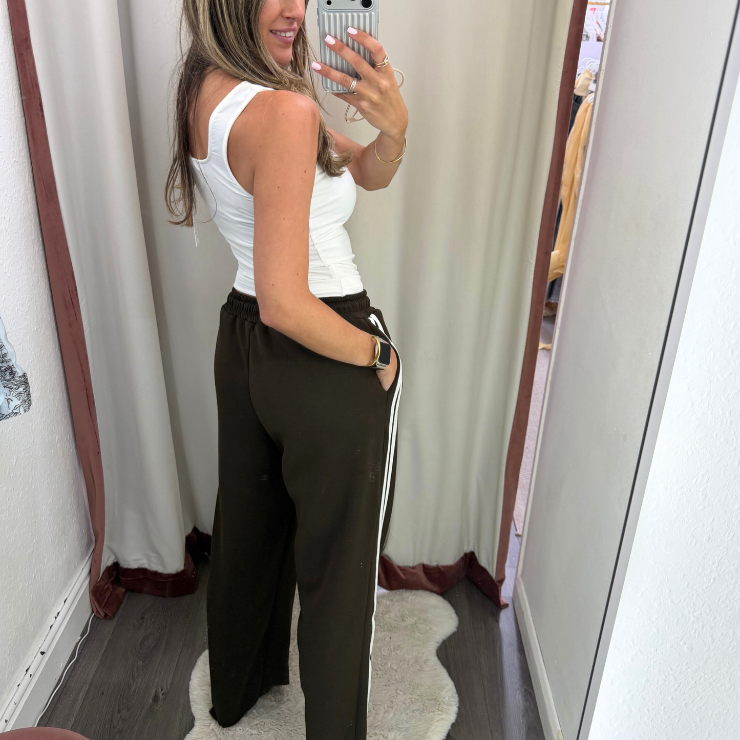 Chocolate Brown Side Stripe Wide Leg Trousers