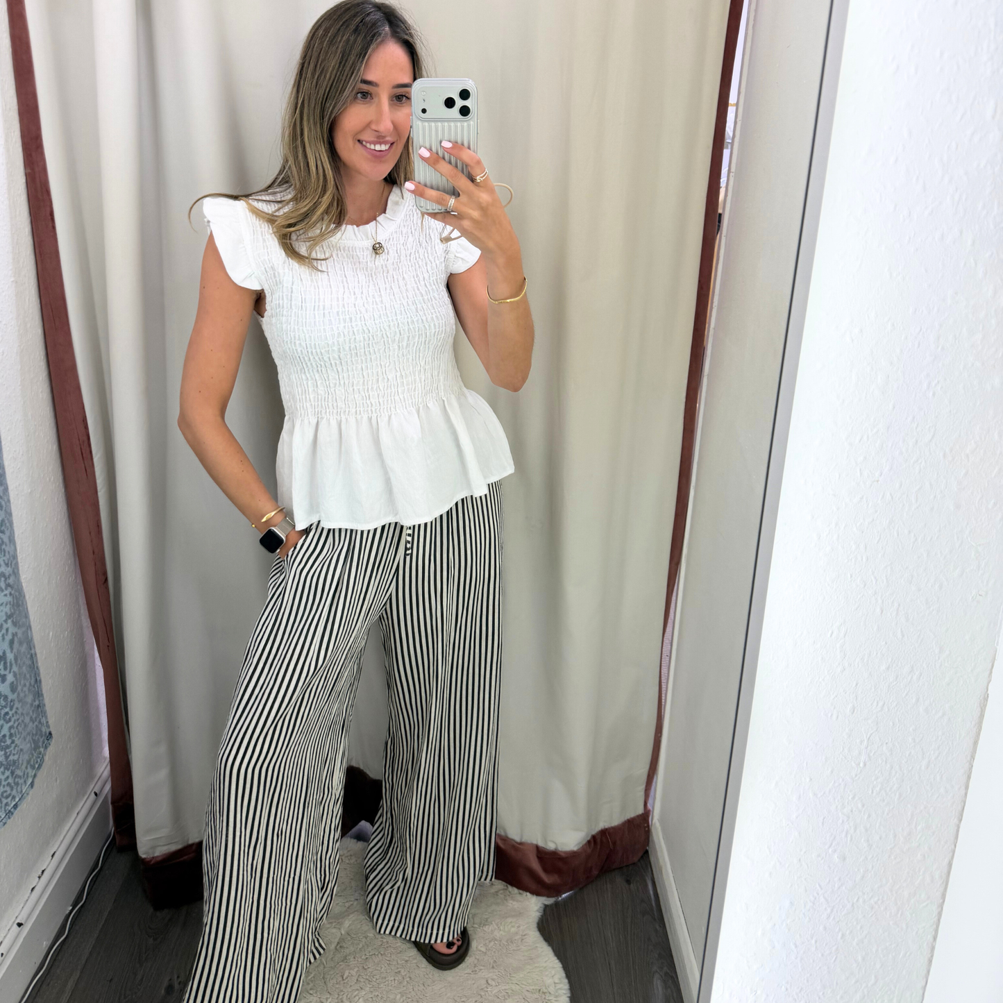 Black & White Stripe Wide Leg Trousers