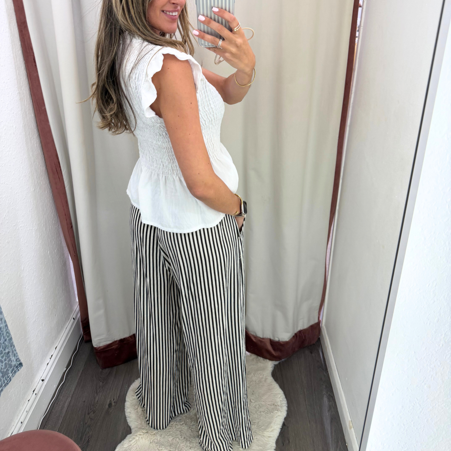Black & White Stripe Wide Leg Trousers