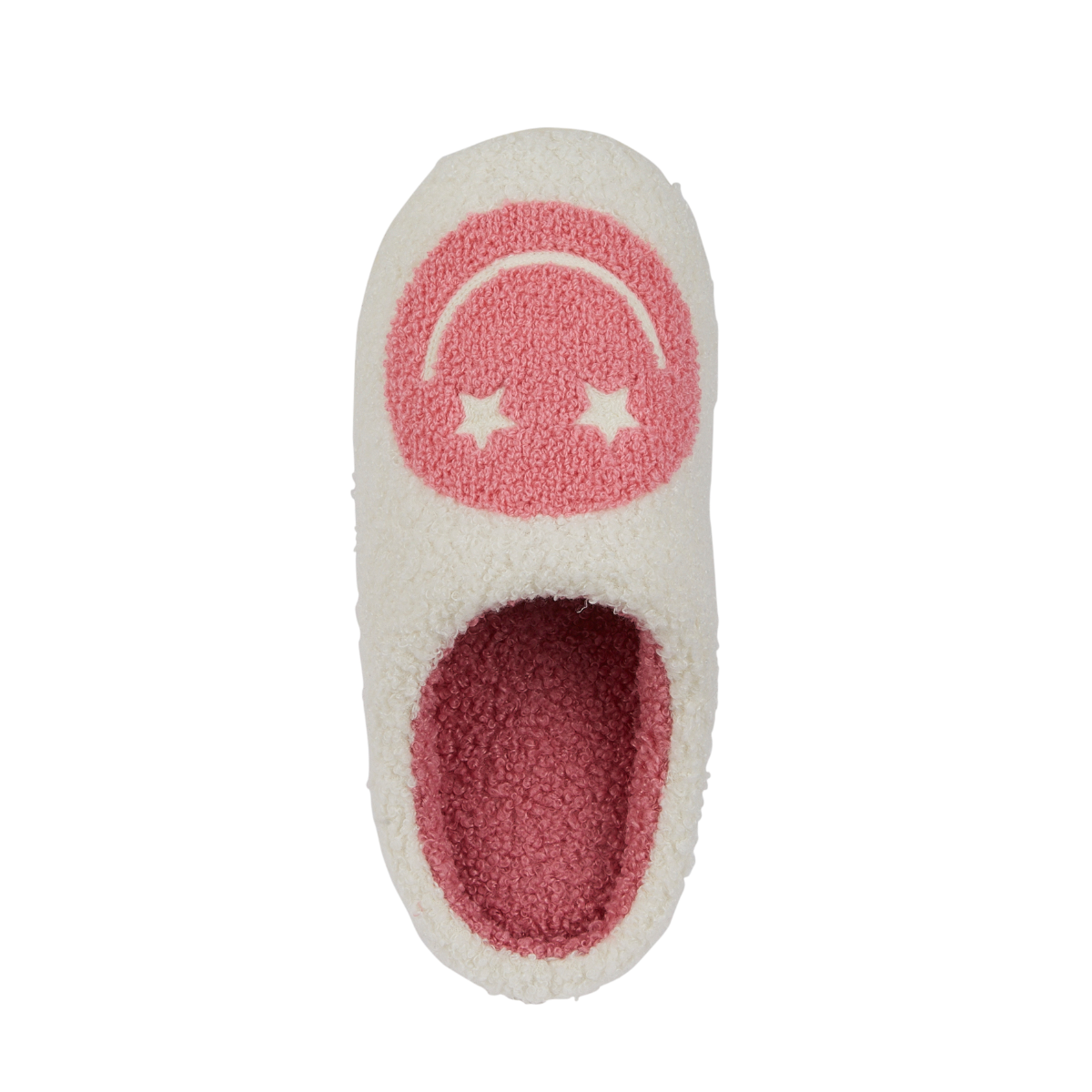 Cheerful cream smiley face mule slippers – top view