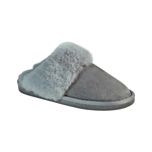 Crathie grey faux suede mule slippers – side view