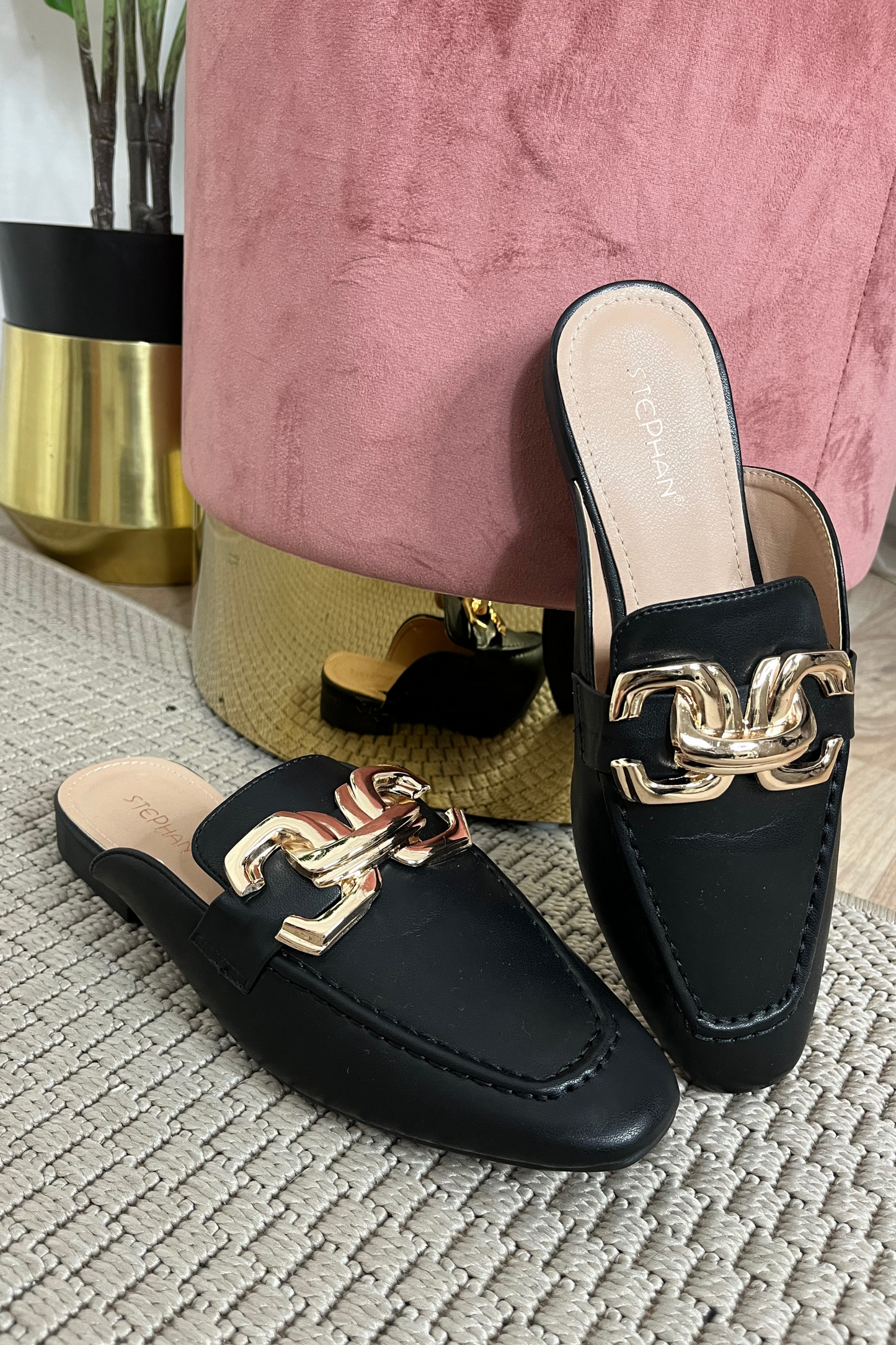 Black Loafers With Gold Buckle